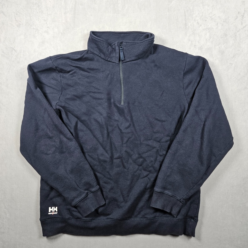 Helly Hansen Sweatshirt Mens 2XL Blue‎ Work Wear 1/4 Zip Fleece Lined Logo - Picture 2 of 10